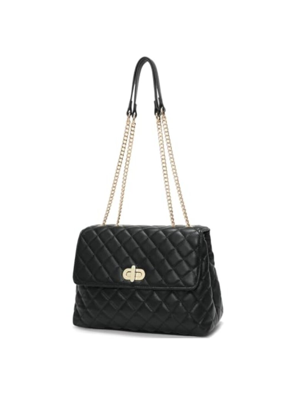 Quilted Leather Shoulder Bag Crossbody Purse Chain Strap Gold-Tone